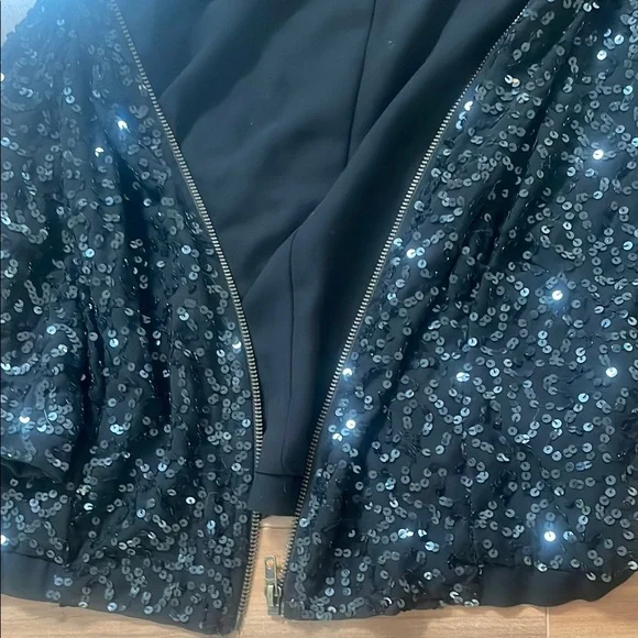 Sparkle & Fade Black Sequin Bomber Jacket - Size S - Cropped Evening Zip-Up - Picture 5 of 6